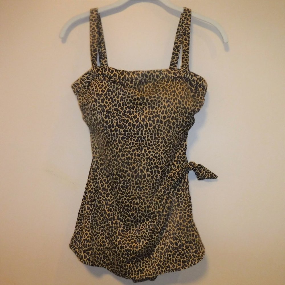 Paradise Bay Leopard Animal Print Sarong Retro Pin Up Style Swim Suit Womens 14